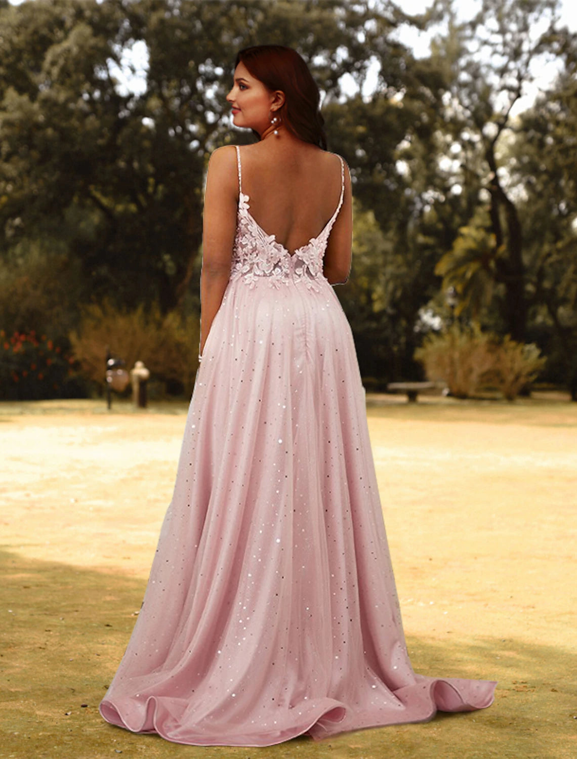 Wholesale  A-Line Prom Dresses Plus Size Dress Wedding Guest Prom Sweep / Brush Train Sleeveless V Neck Tulle with Appliques